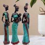 Yagzon Beautiful Tribal Lady Vintage African Resin Bud Statues 3PCS Set Hand Sculptures African American Figurines, Exotic African Art Pieces for Home,Study,Living Room Decor