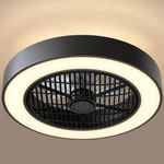 DAFOLOGIA Enclosed Ceiling Fans with Lights Remote Control, Low Profile Ceiling Fan Light's Memory Mode, 3 Colors Dimmable LED 6 Speeds, 20 inches, Timing Reversible Blades - Black