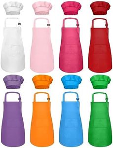 IAGBIBUI Kids Apron and Chef Hat Set, 16 Pieces Boys Girls Kids Apron with 2 Pockets Adjustable for Cooking Classroom Baking Painting, 6-13 Years, Multicolor