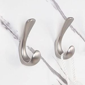 Metaliby 2 Pack Towel Hooks for Bathrooms Wall Mounted, Brushed Nickel Bathroom Hooks for Towels, Robe & Towel Hook for Wall, Modern Wall Hook Bath Towel Hook