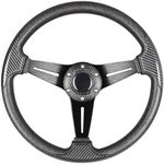 GONMOT Carbon Fiber Grip Racing Steering Wheel 13.8”/350mm Flat Bottom 6 Bolts Gaming Steering Wheel with Aluminum Spokes and Carbon Fiber Horn Button