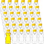 36 Pieces Plastic Empty Honey Bear Bottle Honey Squeeze Bottle Honey Bear Cup with Yellow Flip Top Lid Bear Shaped Jar Honey Containers for Juice Storing and Dispensing, Transparent (240 ml/ 8 oz)