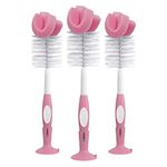 Dr. Brown's Reusable Sponge Baby Cleaning Set with Suction Cup Stand, Scrubber and Nipple Cleaner, 3 Pack, 3-Pack, Pink Bottle Brush, Pack of 3