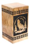 KHIZAR HANDICRAFT Handmade Wooden Wolf Urns For Human Ashes, Hold Ashes, With Decorate Large Box, funeral Urn For Male, Female, Pats, Dog, Cat