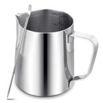 Milk Frother Jug for Coffee Machine - 600ml/20oz 304 Stainless Steel Milk Pitcher Cup with Pen,Metal Barista Accessories for Cappuccino Latte and Espresso,Dishwasher Safe