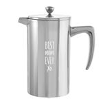 GROSCHE Dublin Stainless Steel French Press 8cup 34fl oz 1000ml capacity. with BEST MOM EVER Custom Laser engraving Double Walled Stainless Steel French press Coffee Gift for Mom birthday mom gift