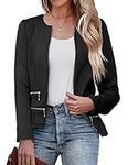 Zeagoo Womens Blazer Cropped Open Front Zipper Dress Jacket O Neck Casual Office Suit Jacket Black