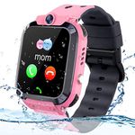 Kids GPS Tracker Watch,IP68 Waterproof Kids Smartwatch with GPS Tracker Phone Alarm Clock Game Camera Compatible with 2G T-Mobile Birthday Gift for Kids (Pink)