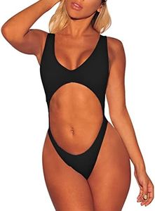 Viottiset Women's Cutout Thong One Piece Monokini Swimsuit Black Bathing Suit Backless Bandage X-Large