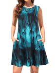 Tanst Sky Vacation Dresses for Women Tropical, Fashion Plus Size Sun Dress That Hide Belly Fat Fancy Resort Wear 2023 Sleeveless Cruise Party Dress with Pockets Blue L