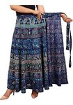 Sahaj Paridhan Women Jaipuri Print Cotton Maxi Wrapskirt Blue, 2XL