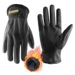 HANDLANDY Leather Winter Work Gloves, 3M Thinsulate Lining Deerskin Warm Working Gloves, Thermal Insulated Lined Gloves for Women & Men Medium