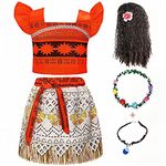 KumSoomliy Princess Costume Fancy Dress up Outfit for Girls Kids Halloween Birthday Holiday Cosplay Clothing Set Childs Dressing Clothes Wig and Necklace Flower, Red,Size 7-8 Y Tag 140