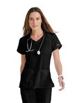 Grey's Anatomy Active 41423 Women's 4 Pocket Solid Side Panel V-Neck Scrub Top Black M