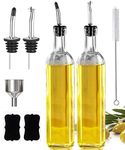 Oil Dispenser, 2pcs Vinegar and Olive Oil Bottle Dispenser 500 ml/17 oz Oil Bottles for Kitchen with 2 Pourers,4 Labels and 1 Funnel, Home Square Tall Glass Oil Container As Gift