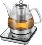 Healthy Choice Electric Glass Kettle - 800W Cordless Fast Boil Digital Glass Kettle with Tea Infuser - Multi-Function Tea Maker & Hot Water Boiler - Auto Shut Off - 1.2L, Silver