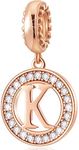 CHAWIN Initial K Letter Charms, Alphabet Charms Rose Gold, Real 925 Sterling Silver Charms fit Pandora Charm Bracelets, Necklace, Circle Dangle Charm Christmas Gifts for Family, Friend, Clear CZ Gems