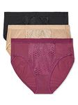 Warner's Women's Blissful Benefits Tummy Smoothing Hi-Cut Panty Underwear, Amaranth/Toasted Almond/Black, XXL