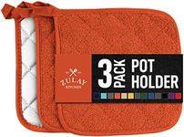 Zulay 3-Pack Pot Holders for Kitchen Heat Resistant Cotton - 7x7 Inch Hot Pot Holder Set - Quilted Terry Cloth Potholders for Kitchens - Washable Potholder for Cooking & Baking (Pumpkin Orange)