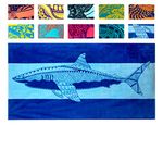 Nova Blue Shark Beach Towel – Blue with A Tropical Design, Extra Large, XL (34”x 63”) Cool Hawaiian, Navy Beach Towel with Light Blue Stripe, Made from 100% Cotton