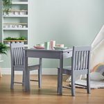 Haus Projekt Kids Table And Chairs (Age 3-8) Grey Children's Table And 2 Chairs, 2 Drawers, Premium Wooden Nursery Furniture Sets, Kids Study Table, Toy Storage, Small Dining Table With 2 Chairs