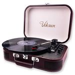 Record Player, VOKSUN Portable Bluetooth Vinyl Turntable with Built-in Stereo Speakers, 3-Speed Belt-Drive Suitcase Vinyl LP Player, Supports Vinyl to MP3 Recording, AUX/USB/RCA/Headphone Jack