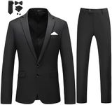 MOGU Mens Slim Fit Suit 2 Piece Tuxedo for Daily Business Wedding Party (Suit Jacket + Pants) US Size 30 Black