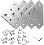 QIJINTRID 4pcs 5-Holes 3030 T Slot Aluminum Extrusion Connector Plates Set Silver L Shape Aluminum Profile Connector Outside Joining Plate,with Screws and Wrench for 30s Aluminum Profile Slot 8mm