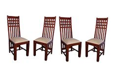 RSFURNITURE Solid Sheesham Wood Set of 4 Dining Chairs Only | Wooden Four Seater Dinning Chair with Cushion for Kitchen & Dining Room | Rosewood, Natural (4 Seats)