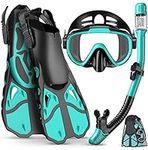 Vengreedo Snorkel Set with Fins for Adults, Mask Fins Snorkel Gear for Men and Women, Dry Top Snorkel Mask Snorkel Fins Combo Set with Travel Bag for Snorkeling, Diving, Swimming