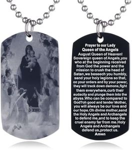 FAYERXL Scripture Baptism Holy Bible Verse Dog Tag Necklace,Engraved Catholic Christian Communion Confirmation Rite Religious Gift (Our Lady Queen of the Angels)