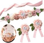 WeddingSteps Baby Shower Maternity Sash Belly Belt-Pink Flower Sash Set Mom to Be & Dad to Be Corsage Pins for Gender Reveal