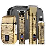 Dumite Professional Hair Clippers for Men,Hair Clippers+T-Blade Trimmer+Electric Shaver+Nose Hair Trimmer Set,4 in 1 Cordless Barber Hair Cutting Kit LCD Display Gifts (Gold)