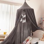 LEDUNUS Princess Bed Canopy Mosquito Net for Kids Baby Bed, Round Dome Kids Indoor Outdoor Castle Play Tent Hanging House Decoration Reading Nook Cotton Canvas Prince Grey (Regular Size)