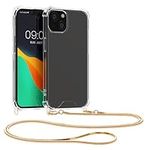 kwmobile Case Compatible with Apple iPhone 13 - Crossbody Case Clear Transparent TPU Phone Cover with Metal Chain Strap - Gold/Transparent