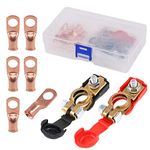 Hilitchi 1 Pair Car Battery Terminal Connectors Clamp and 6 Pcs Wire Lugs Battery Cable Ends Copper Eyelets Negative and Positive Top Post Copper Corrosion Resistance for Car Van and More