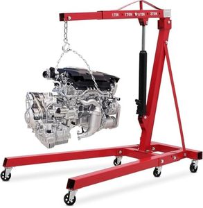 2-Ton Folding Engine Hoist Cherry Picker 4400 Lb Capacity Hydraulic Shop Crane with Telescoping Boom 6 Caster Wheels for Automotive Repair Garage Use Includes Hitch and Storage Stand Orange