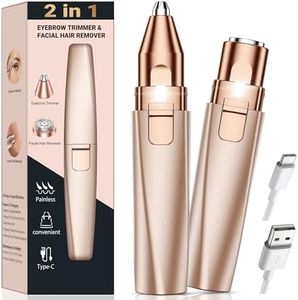 Eyebrow Trimmer Facial Hair Removal for Women: 2 in 1 Rechargeable Face Shaver and Eyebrow Razor - Painless Electric Hair Remover Device for Peach Fuzz Fine Hairs Upper Lip Chin