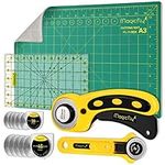 Magicfly Rotary Cutter Set, Quilting Kit Including Fabric Cutter Wheel and Mat, A3 Patchwork Ruler, Carving Knife, Replacement Cutter Blades for Fabric Sewing Quilting