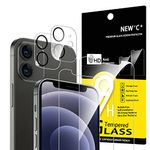 NEW'C 4 Pack, 2 Pack Screen Protector for iPhone 12 Mini + 2 Pack Camera Lens Protector, Sensor Protection,Case Friendly Tempered Glass Film