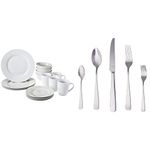 Amazon Basics Dinnerware Set, Service for 4, 16-Piece & 20-Piece Stainless Steel Flatware Set with Square Edge, Service for 4