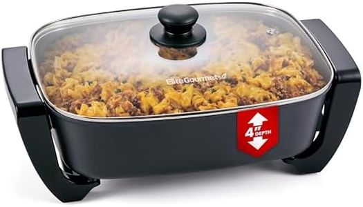 Elite Gourmet EG2615 15" x 12" x 4” Electric Skillet, Durable Xtra Deep Dish, PFAS Free Ceralast™ Ceramic Non-stick, 1500W Rapid Heat, Tempered Glass Vented Lid, Dishwasher Safe, 12.5 Qt., Black/Gray