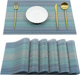 Leeonz Easy to Clean Non-slip Heat Resistant Dining Table Place Mats,PVC Tap Set Heat Resistant Placemats Stain-resistant,Washable Kitchen Dinner Table Place Mats,Easy To Dry (Ombre Blue, Set of 6pcs)