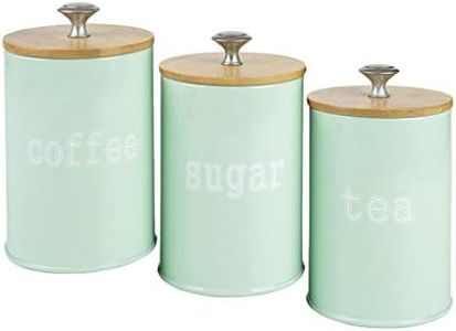 Set of Food Storage Canister with Wooden Lid - Metal Food Storage Canister, Food Storage Jar for Coffee, Sugar, Tea, Spice and Green