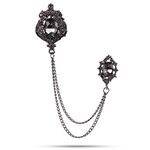 Panjatan Men's Glittery Black Crystal Double Chain Brooch