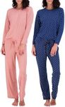 2 Pack: Long Sleeve Pajamas For Women Sets Womens Pajama Sets Two Piece Pj Summer Pijamas De Mujer Cotton Pjs Pants Loungewear Sleepwear Matching Ladies Bottoms Comfy Soft Pyjamas Teen Lightweight