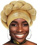 Woeoe Gold Auto Gele Pre-Tied African Head Wraps Braid Twisted Rhinestone African Hats Church Turban for Women