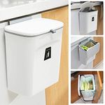 Mujingxin 2.4 Gallon Kitchen Compost Bin for Counter Top or Under Sink, Hanging Small Trash Can with Lid for Cupboard/Bathroom/Bedroom/Office/Camping, Mountable Indoor Compost Bucket, White