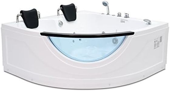 HOMEWARD BATH Chelsea Corner Whirlpool Bathtub with 10 Water Jets and Underwater Lights | 2 Person Whirlpool Tub | Inline Heater | Decorative Clear Glass Window | Pre-Mounted Faucet & Tub Filler |