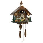 Cuckoo Clock Wall Decor, Animated Scene, 12 Melodies, Volume Control, Night Mode, Black Forest Style Retro Handcrafted Wooden Chalet, Traditional Rustic Home Decoration, Gift for Family
